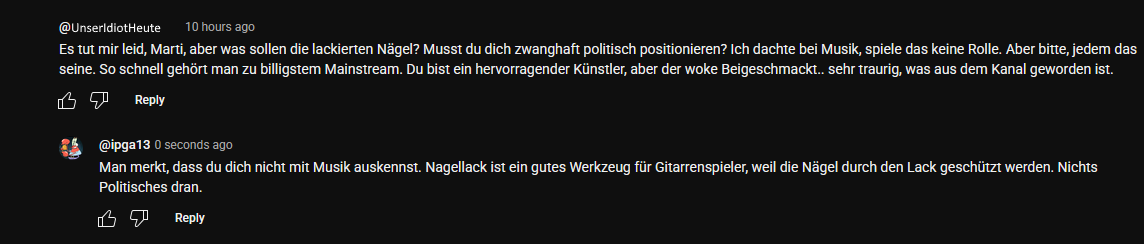 Hier sieht man den Kommentar und meine Antwort. Genaueres unten.